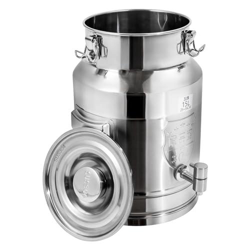 4 Gallon Milk Can with Spout, 15L Milk Container Stainless Steel Bucket with Locking Sealed Lid, Airtight Food Storage Container for Home, Farm, Commercial Kitchen (4 Gallon/15L) - size: 4 Gallon/15L