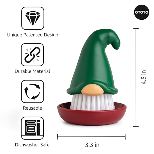 New! Beardy Gnome Dish Brush by Ototo - Gnomes, Quirky Gifts, Cute Kitchen Accessories, Funny Kitchen Gadgets, Vegetable Brush, Cute and Useful Gifts for Women (Green) - style: Beardy Green
