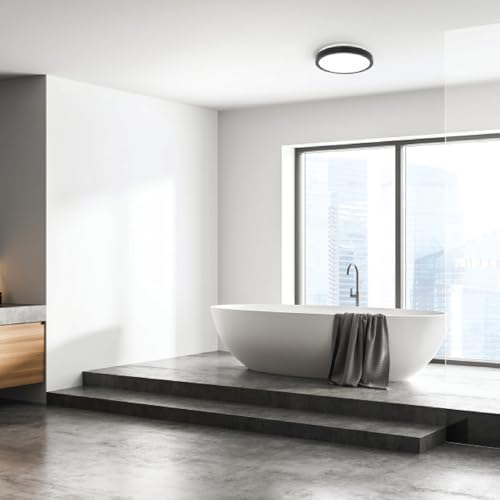 Homewerks 90 CFM Bathroom Exhaust Fan with LED, Matte Black Trim | 1.5 Sones, for Rooms Up to 90 sq ft, Magnetic Trim, Galvanized Steel Housing, EasyAnchor Install, Bathroom Fan with Light - color: 90 CFM Matte Black Round