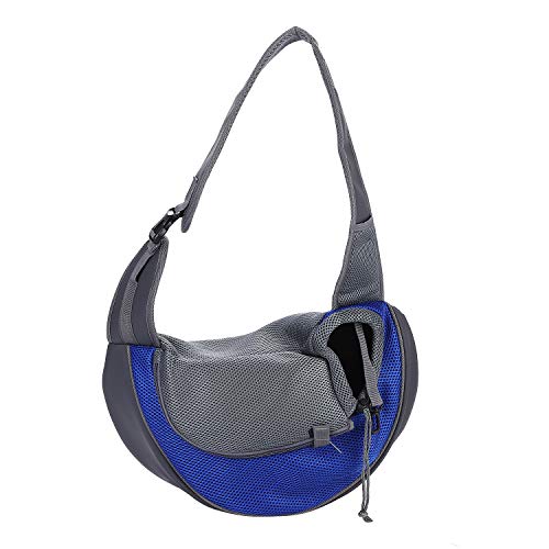 Dog Pet Sling Carrier Puppy Cat Sling Mesh Carrying Bag Adjustable Strap Breathble Small Dog Cat Satchel Carrier Hand Free Safe Front Backpack Soft Foldable Pet Purse Pouch Travel Outdoor - color: Blue