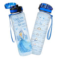 Princess Fairytale Water Bottle 32oz, Cute Magic Hydration Bottle for Girls Teens, Princess Inspired Gift, Reusable Drink Bottle with Time Marker - color: Blue Fairytale
