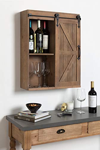 Kate and Laurel Cates Wood Wall Storage Cabinet with Sliding Barn Door; 22 x 9 x 28; Rustic Brown; Decorative Farmhouse Over the Toilet Cabinet with Three Shelves for Bathroom or Kitchen Storage - color: Rustic Brown