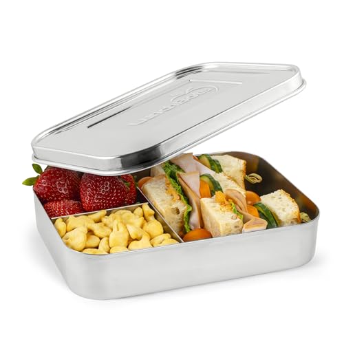 LunchBots Medium Trio Stainless Steel Kids Bento Box 3-Section 32oz - color: Stainless Steel, size: 3 Section