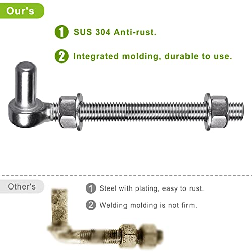 Insaga J Bolt Gate Hinge, 304 Stainless Steel Farm Gate Hinges, M12 x 6'' Gate Hinge Bolt 5/8'' for Chain Link Fence/Farm/Wooden Fence/Driveway, Supports up to 500lbs, 4pcs - color: M12-6''-4PCS