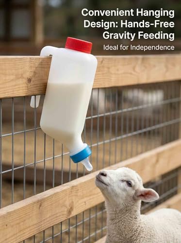 Lamb Feeding Bottle 27 Oz (800ml), Hanging Goat Feeder with Measurement Scale and Soft Nipple,Thickened Nursing Bottle for Lambs, Piglets,Fawns Small Livestock,Replaceable Nipple Included