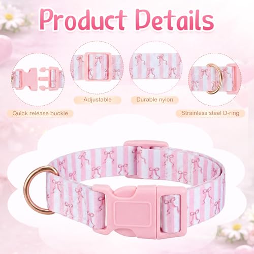 2 Pack Goat Collars with Bells Pink Bow Pattern Cute Sheep Grazing Copper Bells and Adjustable Nylon Collar Set Loud Bronze Bell Small Farm Animal Sheep Cow Accessories Supplies - style: Bow