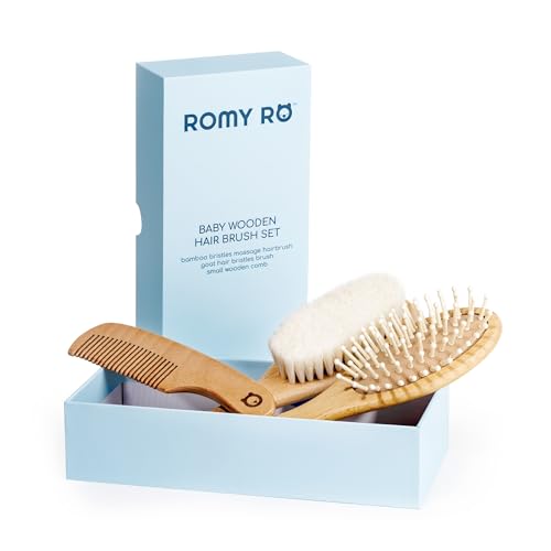 Wooden Hair Brush Set - Premium Baby Comb and Brush - Soft Natural Bristles - Organic Products - Perfect Registry Gift - Cradle Cap Brush for Newborns & Toddlers - color: 3 Pieces set - Oval