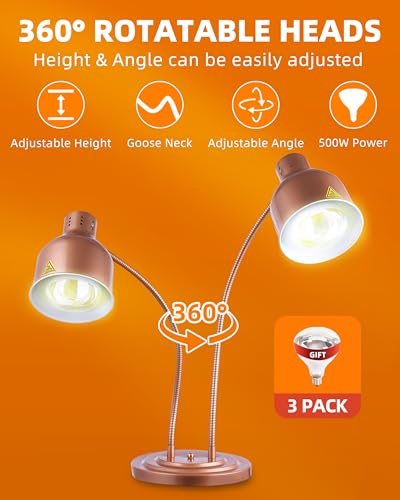 Food Heat Lamp: [Rapid-Heating Bulbs Included] [Steady Heating] Commercial Food Warmer Lamp, Electric Heat Lamp for Food Catering Food Warming Lamp for Buffet Parties (Painted Copper, 32" (2-Head)) | Catering Food Warmer Lamp, Commercial Heat Lamp for Foo