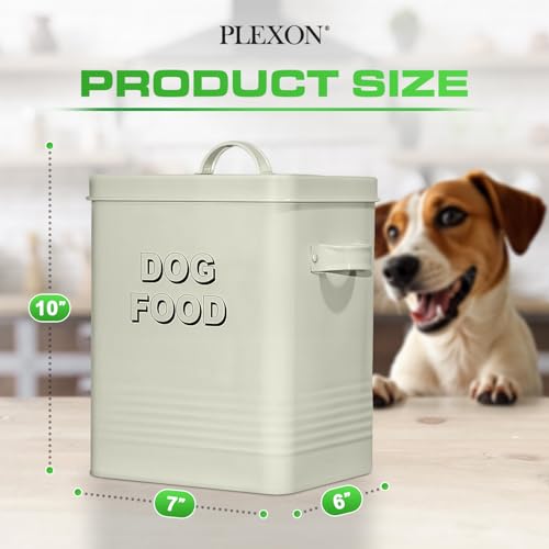 Plexon Metal Dog Food Storage Container with Scoop - Small Dog Food Container Holder Treat Jar Bin with Lid - Pet Chow Storage Canister Tin, 1.5 Gallon, 7 lbs, Off-White - color: Off-white, 1.5 Gall Capacity