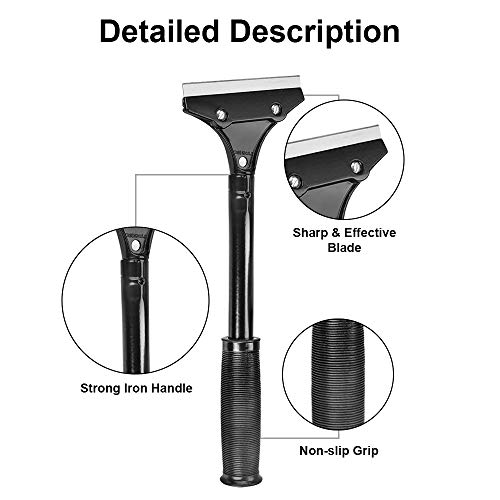 Razor Blade Scraper, 4-inch Heavy Duty Long-Handle Scraper for Wallpaper, Paint, Floor, Tile and Windows, Rubber Grip, Made in USA