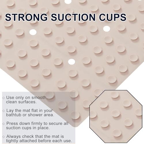 Webos Anti Slip Shower Mat for Tub & Shower Stall, 21" x 21" Square Silicone Bathtub Mat with Powerful Suction Cups, Fast-Draining, Machine Washable Soft Foldable Bathroom Mat, Beige - color: Beige, size: 21" x 21" (Square)