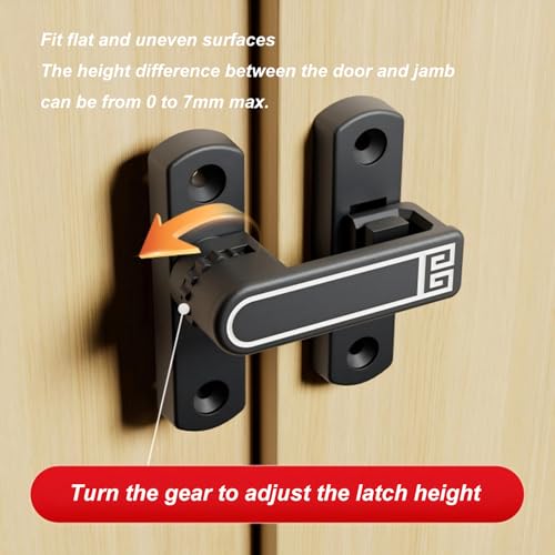 Height-Adjustable Flip Latch Lock 90/180 Degree Sliding/Swinging Door Lock Latch Bolt for Barn Garage Garden Fence Gate Shed Window Cabinet Patio Screen French Door Upgraded (Black) - color: Black