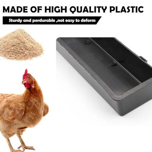 4 Pack Chicken Cage Tray Plastic Feed Trough Bucket for Chicken Duck Pigeon Goat Livestock Pet Poultry (Black, Length 21.2 inches)