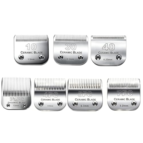 7PCS10 Blades Dog Grooming Blades Compatible with Andis Dog Clipper | For Oster A5/Wahl KM Series Dog Clipper,Ceramic Blade & Stainless Steel Blade ,Size :#10+30+40+3FC+4FC+5FC+7FC - color: #10+30+40+3fc+4fc+5fc+7fc