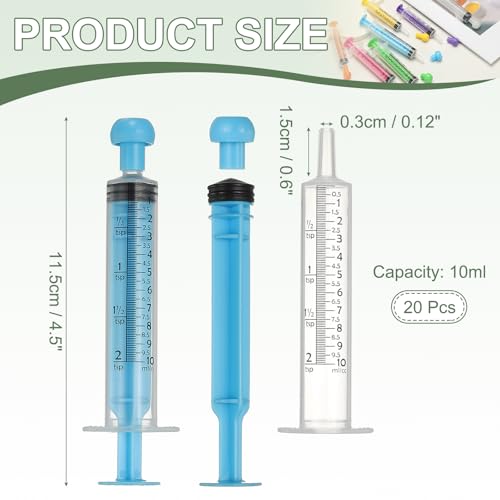 Feeding Syringes with Cap, Plastic Syringes for Liquid Pet Feeding Measuring Tool No Needle 10ml, (Blue, 20 Pcs), Intended for Dog/Cat/Rabbits/Small Animal/Scientific Lab - color: Blue