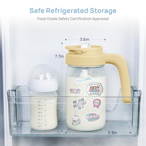 Papablic Breast Milk Pitcher, Formula & Baby Feeding Container, Yellow | Glass | BPA-Free | Leakproof | Safe & Durable | Wide Mouth | Easy to Clean & Dishwasher Safe | No Bubbles & No Clumps - color: Yellow