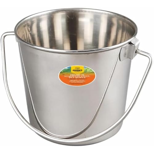 Heavy Stainless Steel Round Bucket, 4 Quart | Durable Food & Water Pail for Dogs, Cats, Kennels, Cages and Critter Crates | Multi-Purpose Bucket - size: 4 quart