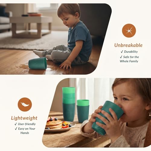 Homienly Cups for Drinking 12oz Daily Use Cups Dishwasher Safe Plastic Cups Alternative Stackable and Lightweight Reusable cups for Family Use-Forest Series - color: Green Series, size: 12 Ounces