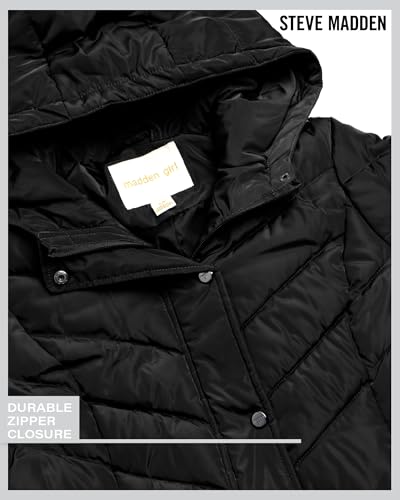 Madden Girl Womens Winter Jacket, Long Maxi Puffer Coat, Hooded Parka | Weather Resistant Full Length Warmth, Zipper and Button Closure, Cozy Insulated Hood, Zip Pockets Cold Weather Ready - color: Black, size: 1X