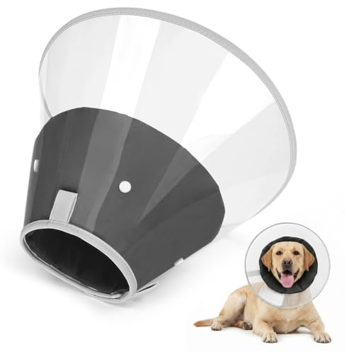 Dog Cone Collar to Stop Licking with Soft Detachable Liner, Comfortable Elizabeth Recovery Collar for Large Medium Dogs After Surgery, Pet Neck Head Cone Alternative, M, Black - color: Black, size: M