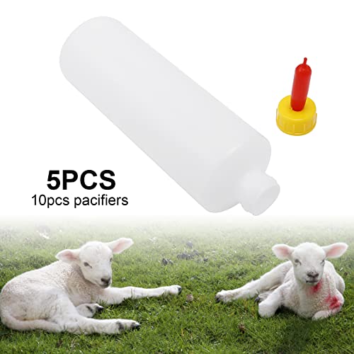 5 Sets 400ml Goat Bottles for Feeding Baby Goats, Lamb Feeding Bottle Nipples, Kid Livestock Drink Bottle for Feeding Baby Goats, Milk Feeder Bottles for Farm (400ml x 5) (5 Pack)