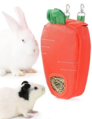 JanYoo Hay Feeder for Guinea Pigs Rabbit Food Dispensers Bag Rack Storage Manage Hanging Feeding Large Capacity 0.26lb - color: B-Carrot