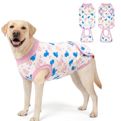 cyeollo Recovery Suit for Dogs Surgery Suit Female Spay Soft Breathable Pet Onesie Bodysuit Male Dog Neuter, Medium Large Dogs Surgical Recovery Shirt, Dinosaur, XL - color: 6# White Dinosaur, size: X-Large (Back: 19"-22")