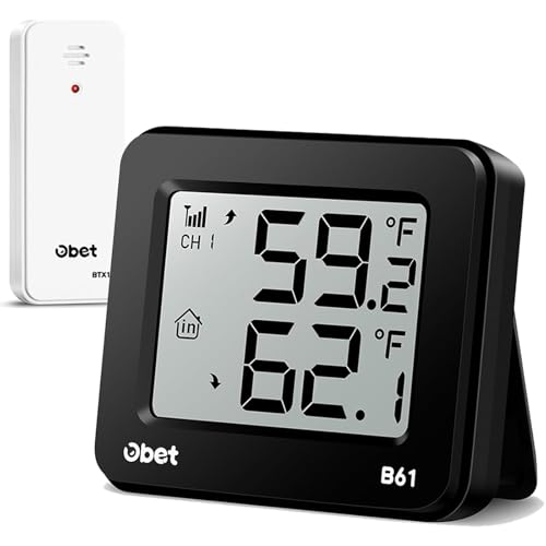 Indoor Outdoor Thermometer Wireless 500 FT Outdoor Thermometer with Sensor | Battery Powered Remote Thermometer, Portable Digital Thermometer Gauge, Inside Outside Thermometers for House Home Room Patio - color: Black-Small