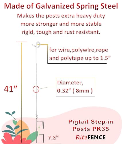Electric Fence Posts Step-in Pigtail Posts,Rod Diameter 0.32 inch (8mm), 41 inch Height, PK35 - style: 35 Posts