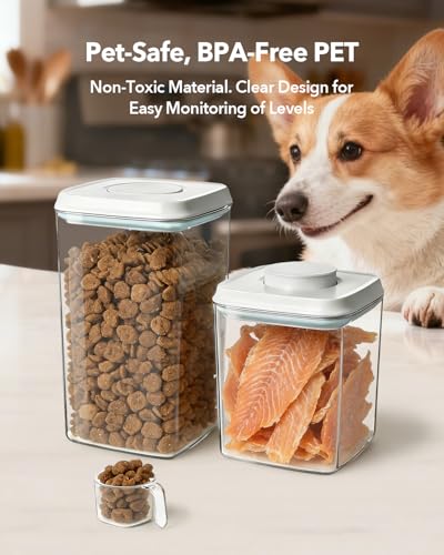 Dog Food Storage Container with One-Touch Lid, 4.22 QT / 4.0 L BPA-Free Cat Food Storage Container，Stackable Durable PET with 130ml Scoop, for Kibble, Treats, and Precise Feeding - color: 4.2QT
