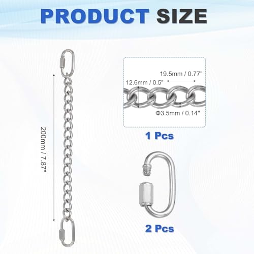 PATIKIL Gate Chain Lock, (7.9Inch, Silver) (1 Pcs)304 Stainless Steel Hanging Chain Lock for Stall Barn/Cabinet/Fence/Hammock/Pet Cages - size: 7.9Inch