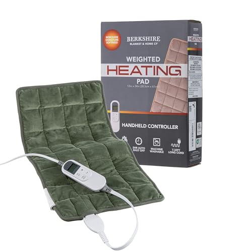 Berkshire Blanket Weighted Heating Pad - 12"x24" Electric Heat Wrap with 10 Heat Settings & Auto Shut Off - Soothing Heat Wrap for Back, Neck, Shoulders, Legs, Abdomen - Machine Washable & Portable - color: Dark Sage, size: 12" x 24"
