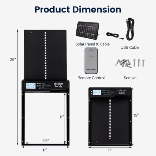 Giantex Automatic Chicken Coop Door Solar Powered with Light Sensor & Timer | Aluminum Auto Chicken Door, 4 Modes, Anti-Pinch Safety Protection, LCD Display, Remote Control, USB Charging Included
