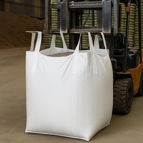 5 Pack FIBC Bulk Bags, 1 Ton Capacity Each, 2200lbs SWL Polypropylene | 35x35x43", Large Reusable Super Sacks for Yard Waste, Firewood, Grain(costales para maíz), Construction Debris, and More