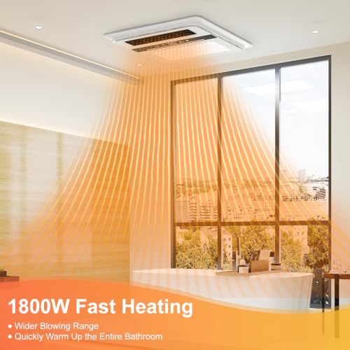 Hawkrown 4 in 1 Bathroom Exhaust Fan with Light, 1760W Heater Fan Light Combo, 190 CFM Bathroom Fan, 1.0 Sone Exhaust Fan with Heater, Light, Ventilation for Home, Bath, Hotel - color: Ivory
