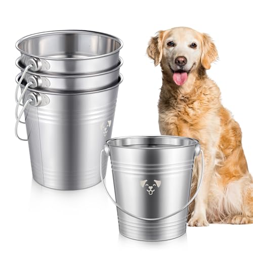 Hicarer 4 Pcs 2 Quart Stainless Steel Dog Water Bucket, Heavy Duty Stainless Steel Bucket Water Pails for Dogs Pets, Kennels Farms Fences, Silver - size: 2 Quart