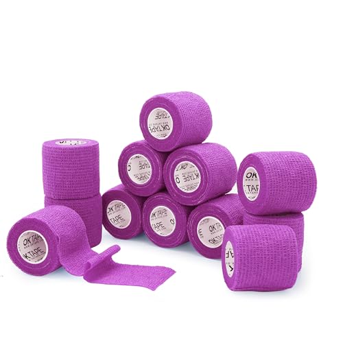 OK TAPE Self Adherent Cohesive Bandages Wrap 12Packs 2" x 5 Yards | Non-Woven for Thumb Finger Wrist Ankle Vet Wrap Bandages Tape Self Adhesive Bandage Wrap Breathable (Light Purple) - color: Light Purple, size: 2 In x 5 Yards