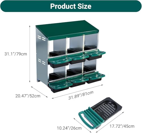 Chicken Nesting Boxes,6 Compartment Nesting Boxes for Laying Eggs,Wall Mount Poultry Roll Away Chicken Laying Boxes,Easy Egg Collection,Cleanable Pull Out Hen Roosting Boxes