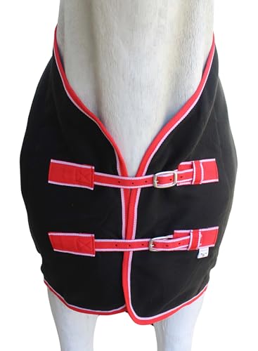 Challenger Horse Polar Fleece Cooler Exercise Blanket Wicks Moisture 4385 - color: Black / Red-White Trim, size: 64 inches