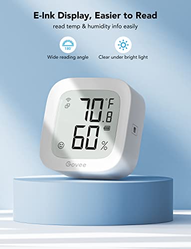 Govee WiFi Thermometer Hygrometer H5103 with Electronic Ink Display 2 Pack | Temp and humidity monitor with alert, 2.4G WiFi & Bluetooth, 2-yr data export. For bedroom, wine cellar, basement