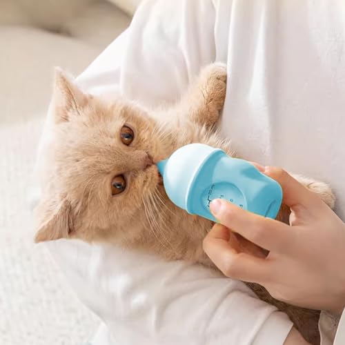Pet Feeder Bottle Kitten Bottle Anti Choking Design(Blue,20 ml) | Animal Feeding Bottles Kitten Bottles for Nursing for Newborn Kittens Puppies Small Animals with 2 Pcs Replacement Nipple - color: blue