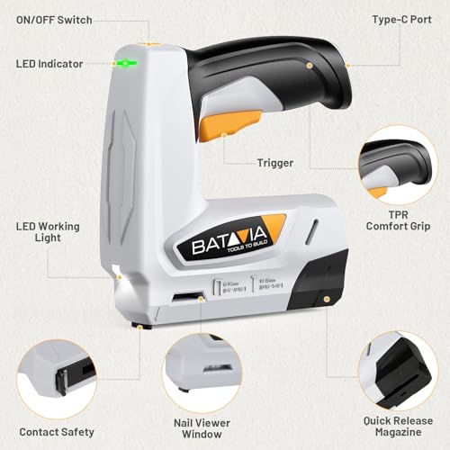 BATAVIA Electric Staple Gun, 2 in 1 Cordless T50 Stapler & Brad Nailer Kit with Remover and 2000PCS Staples Nails, 2000mAh Battery Powered, 4V Electric Stapler for Upholstery, Wood, DIY Home Projects