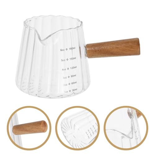 Cabilock Glass Milk Frothing Pitcher Measuring Cup 4.72 X 2.87 X 2.75 in Milk Cup with Spout for Espresso Latte Art Baking Sauce Syrup Home Bar and Party Use