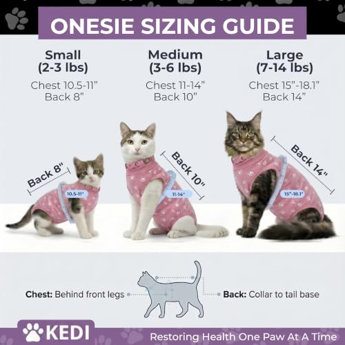 Cat Recovery Suit Female After Spay, Onesie Cone Alternative, Pink Medium | Covers Abdominal Wound and Skin, Soft Breathable Washable Fabric, Escape-Proof Fit for Kittens to Adult Cats - color: Pink, size: Medium