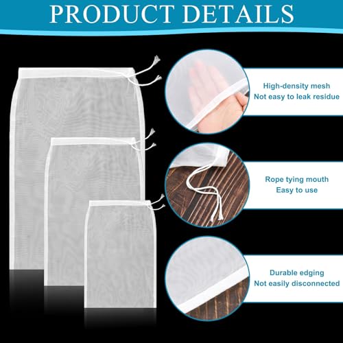 Cheese Cloth Bag For Straining Reusable Nut Milk Bags Nylon Washable Fine Mesh Strainer Bags for for Almond Yogurt Juice Cheese Making Cold Brew Coffee Beer Tea (15Pcs（3 Size）)