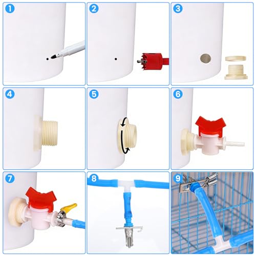 24 Pack Automatic Rabbit Waterer System Kit with 24 Drinking Nipples, 20ft Hose, Valves & Filters for Small Animal Cages - Galvanized Steel & Plastic Construction