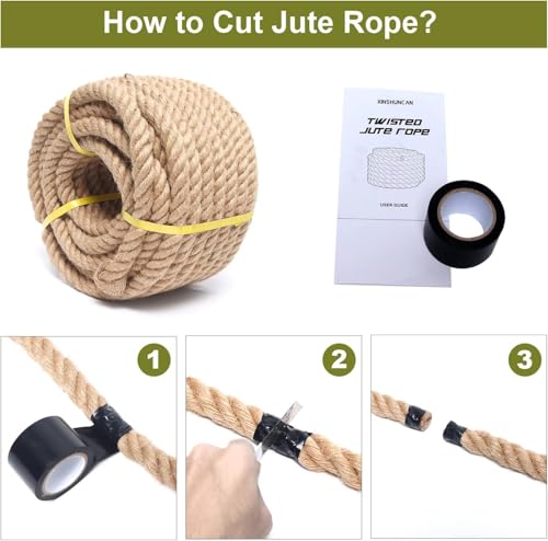Jute Rope 1 Inch 150 Feet Hemp Rope for Deer, Heavy Duty, Twisted, Natural, Tug of War, for Crafts, Home Decorating Gardening Bundling - size: 150Ft, style: 1 Inch