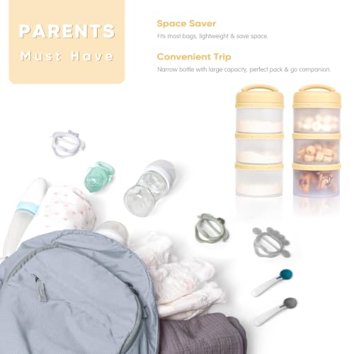 Termichy Stackable Formula Dispenser Portable: Milk Powder Container to go | Separated Compartments Premeasure Storage - Mess-Free Funnel Spout for No-Spill Pouring - for Home or Travel Use - color: Yellow