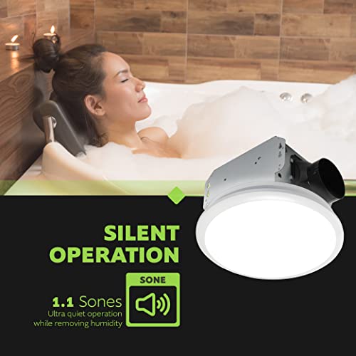 Homewerks 7141-80 Bathroom Fan Integrated LED Light Ceiling Mount Exhaust Ventilation 1.1 Sones 80 CFM, White - color: Round 80 CFM