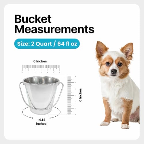 Half Gallon Stainless Steel Bucket - Flat-Side Metal Bucket 2 Quart | Rust-resistant & Durable Bucket For Food Prep Cleaning Feeding & Watering Pets & Livestock - For Crates Kennel Cages & Fences - size: 2 Quart
